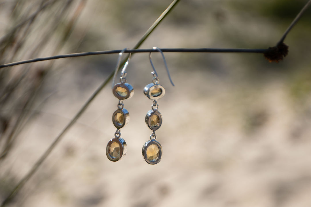 Citrine Triple Drop Earrings set in Sterling Silver