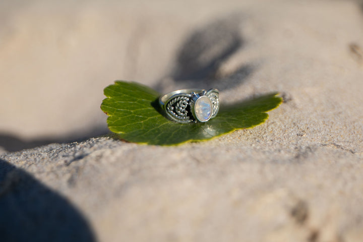 Rainbow Moonstone Ring in Sterling Silver - Size 6.5 US