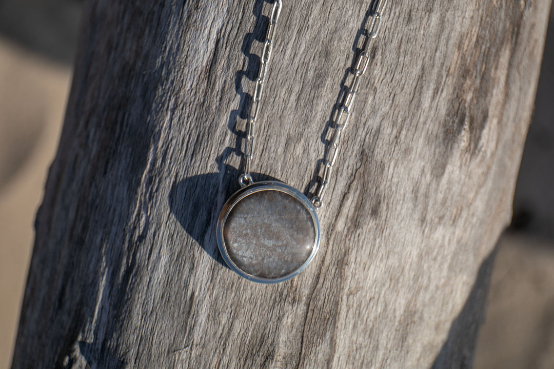 Silver Sheen Obsidian Pendant on Silver Link Chain