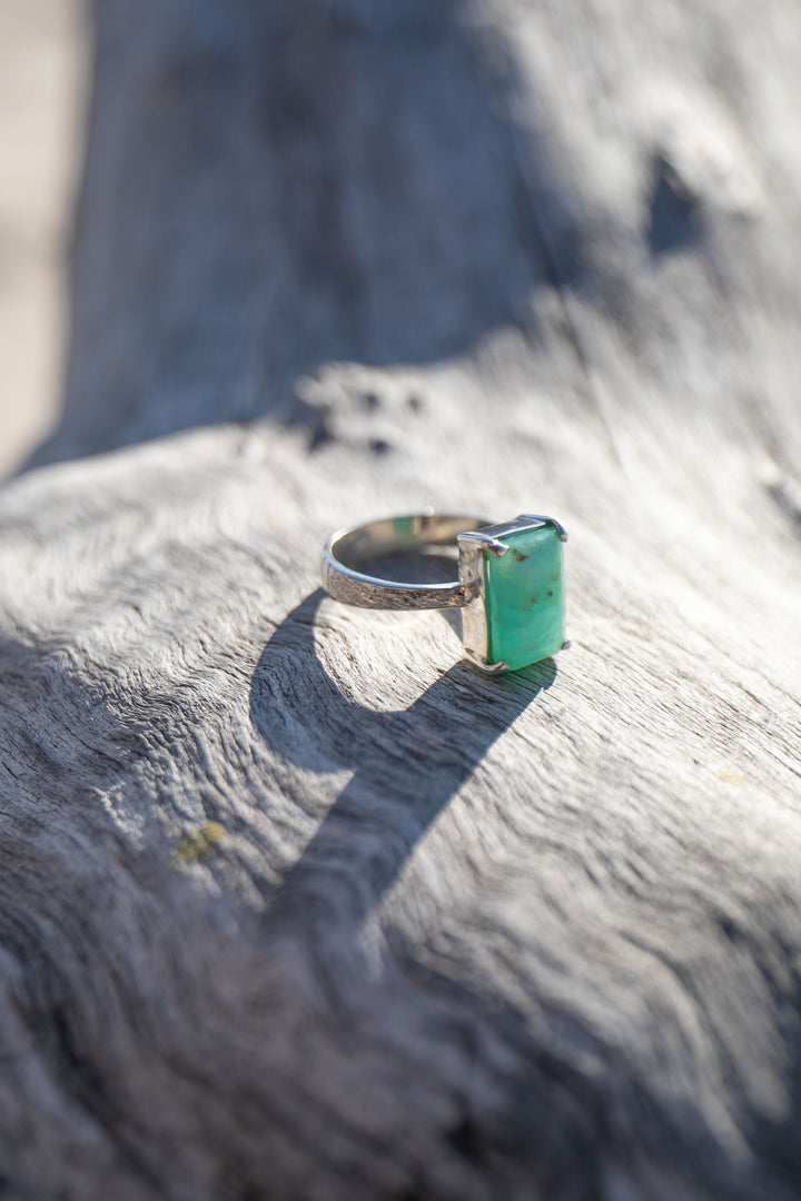 Blue Peruvian Opal Ring in Claw Sterling Silver - Size 9 US