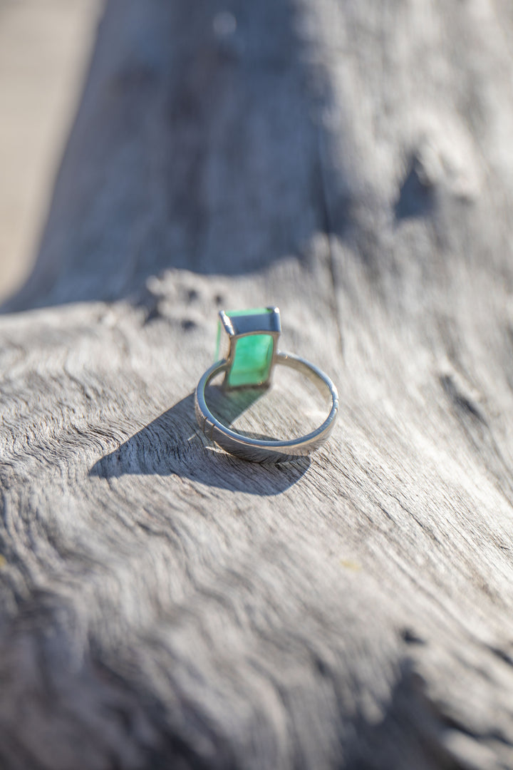 Blue Peruvian Opal Ring in Claw Sterling Silver - Size 9 US