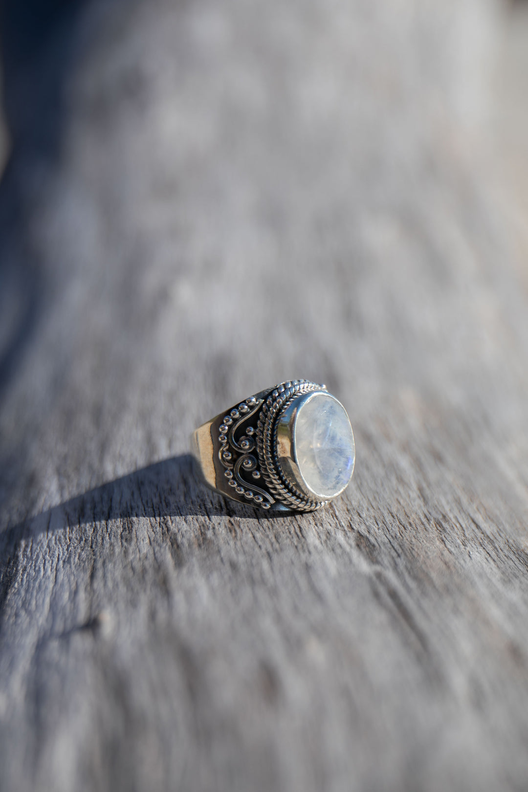 Decorative Moonstone Ring in Sterling Silver - Size 7 US