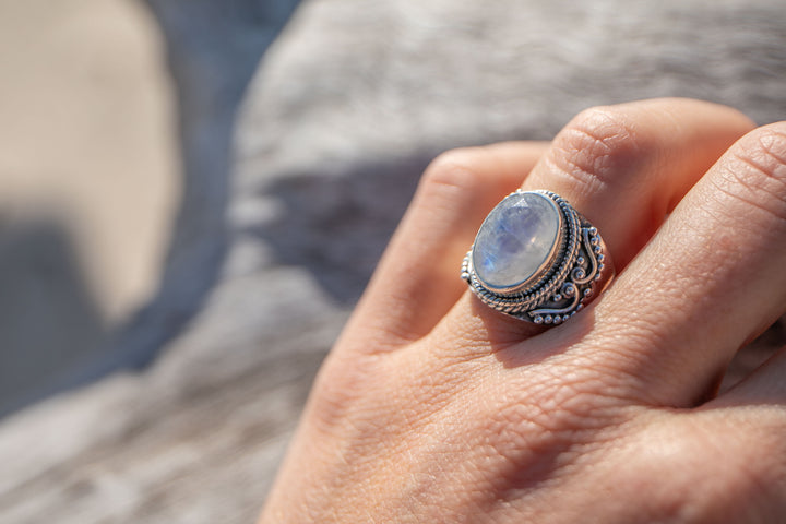 Decorative Moonstone Ring in Sterling Silver - Size 7 US