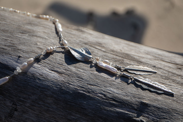 Mixed Freshwater + Biwa Pearl, Moonstone and Thai Hill Tribe Silver Necklace