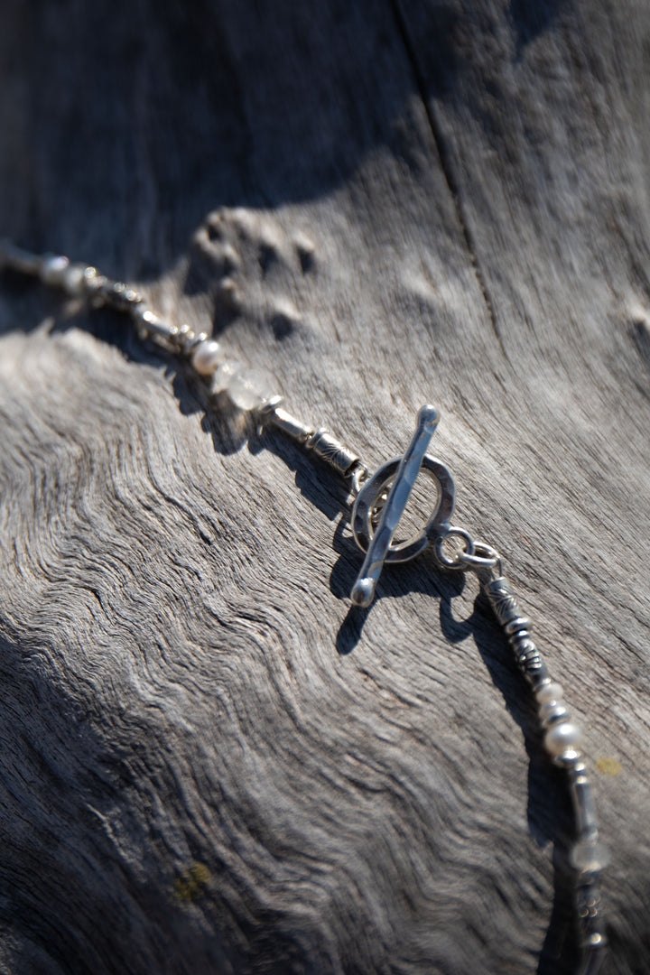 Mixed Freshwater + Biwa Pearl, Moonstone and Thai Hill Tribe Silver Necklace