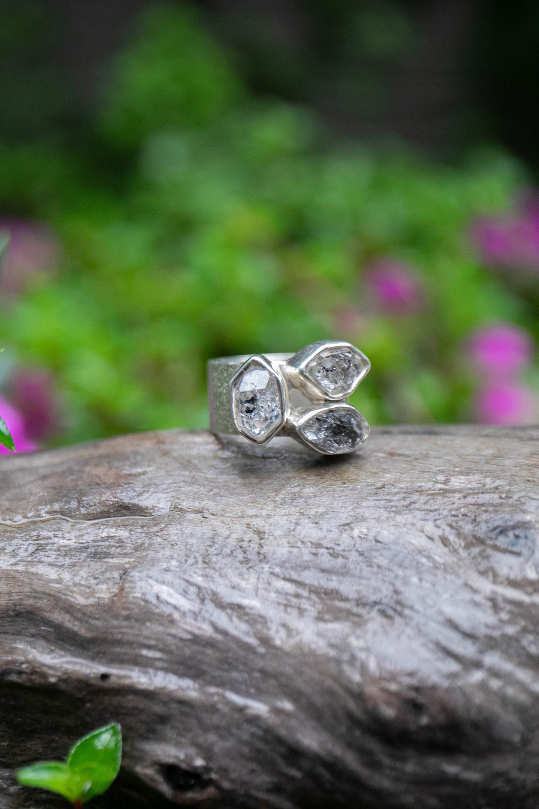 Herkimer Diamond Multi Stone Ring set in Sterling Silver - Size 8 US