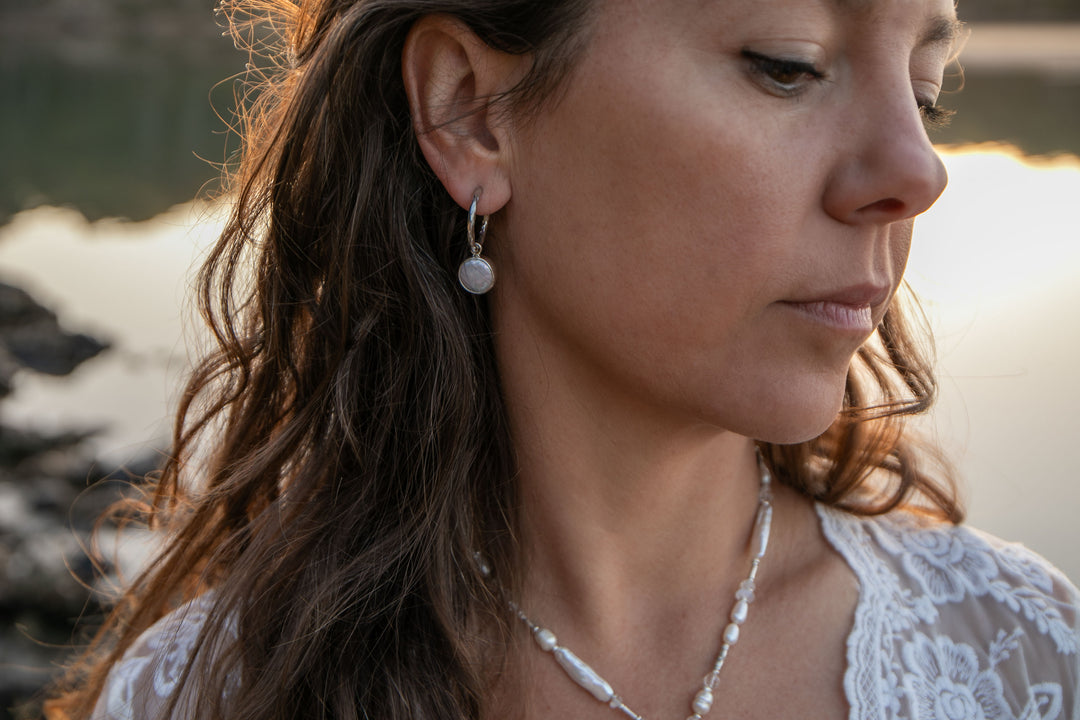 Freshwater Pearl Stud Hoop Earrings in Sterling Silver