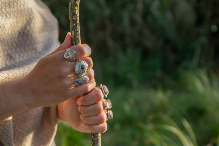 Reserved for Ania*** Ocean Jasper Ring in Beaten Sterling Silver with Adjustable Band