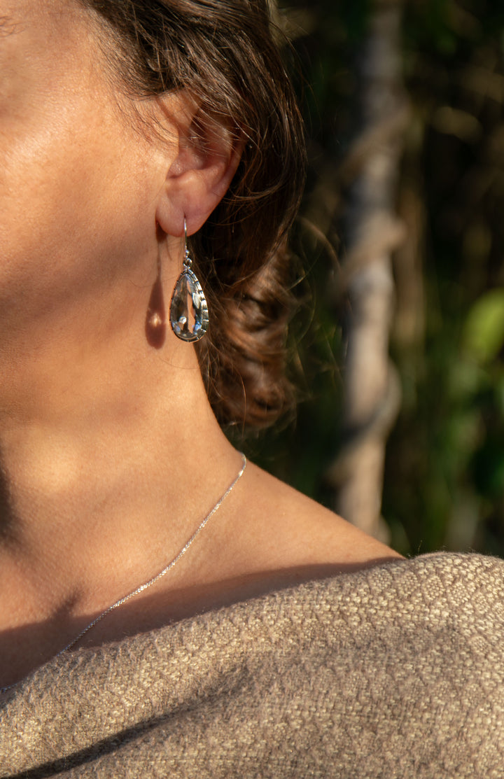 Teardrop Clear Quartz Earrings in Sterling Silver