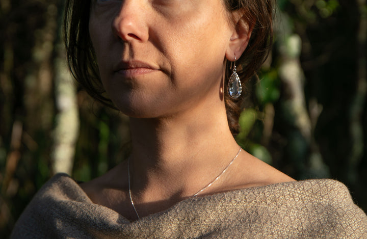 Teardrop Clear Quartz Earrings in Sterling Silver