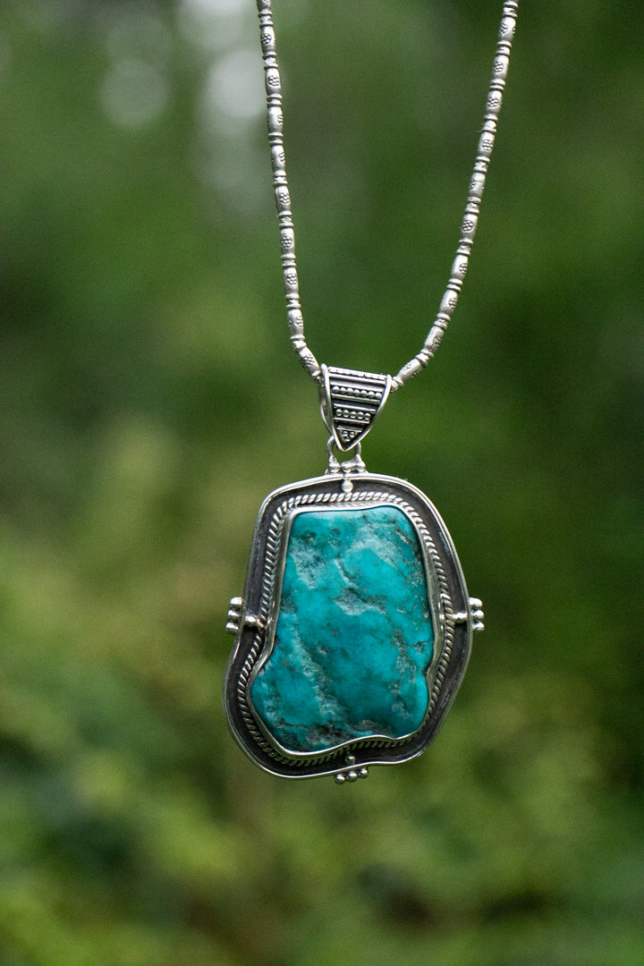 Tribal Raw Arizona Turquoise Pendant in Sterling Silver