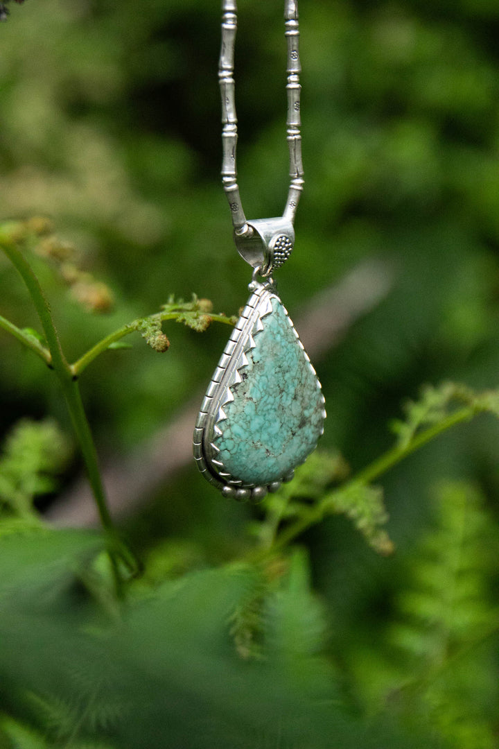 Natural Turquoise Pendant set in Unique Tribal Sterling Silver