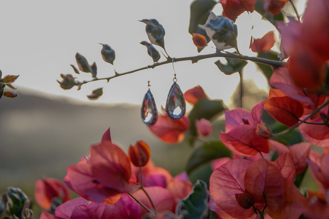 Teardrop Clear Quartz Earrings in Sterling Silver