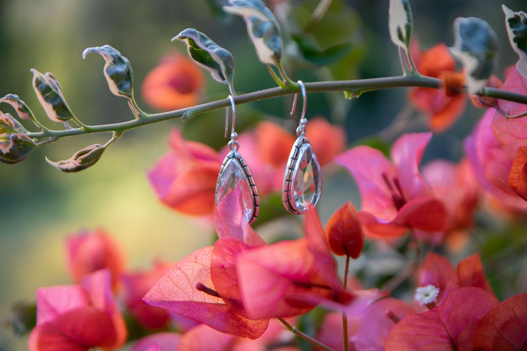 Teardrop Clear Quartz Earrings in Sterling Silver