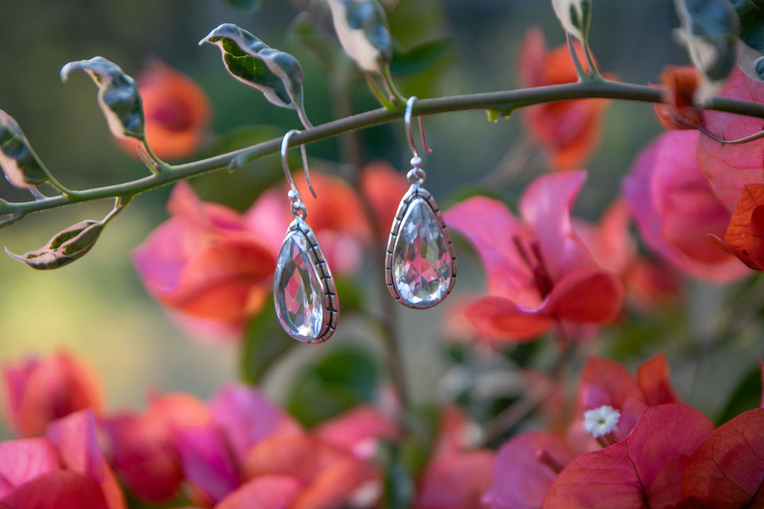 Teardrop Clear Quartz Earrings in Sterling Silver