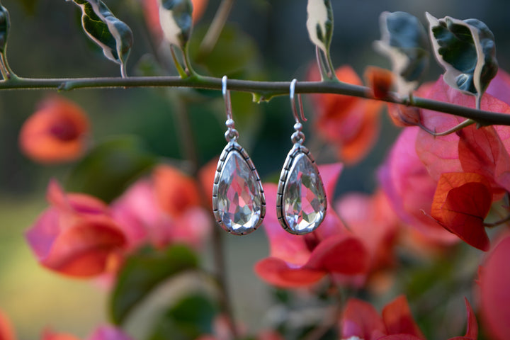 Teardrop Clear Quartz Earrings in Sterling Silver