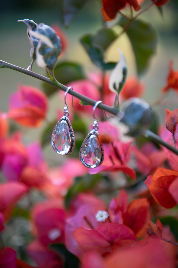 Teardrop Clear Quartz Earrings in Sterling Silver