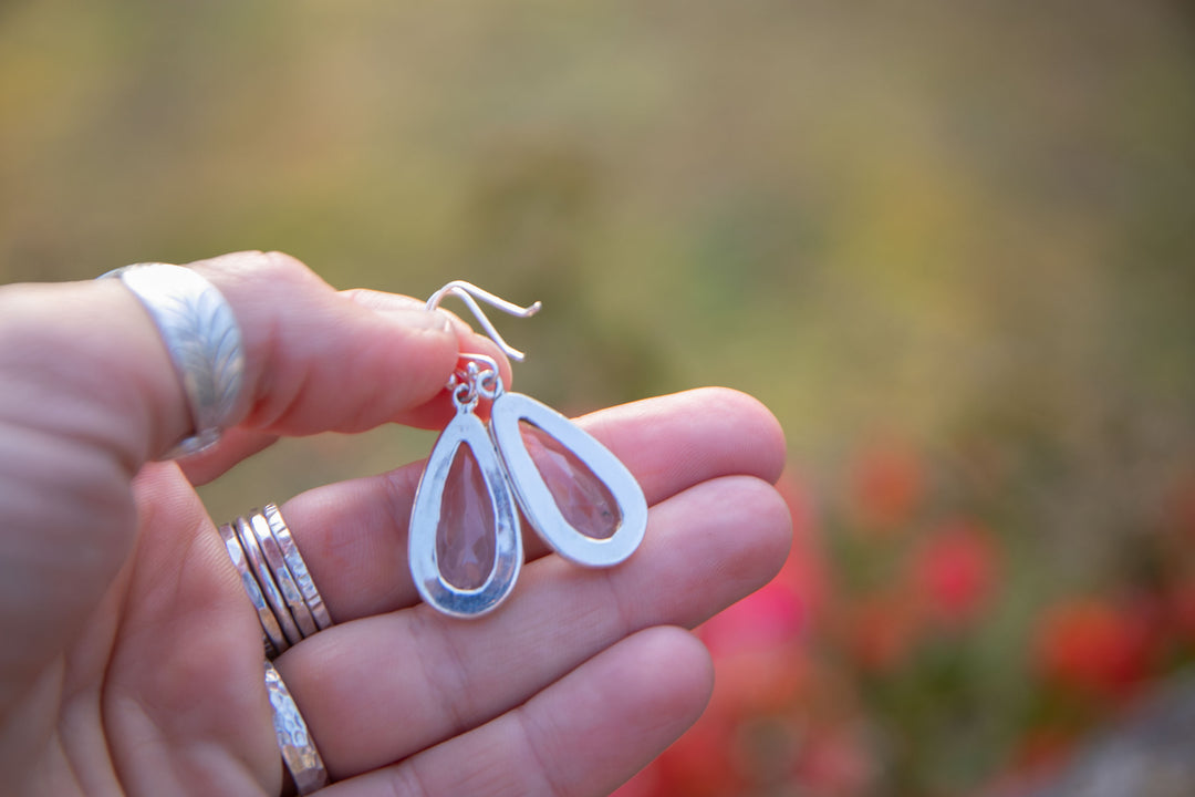 Teardrop Clear Quartz Earrings in Sterling Silver