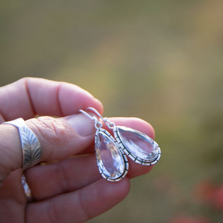 Teardrop Clear Quartz Earrings in Sterling Silver