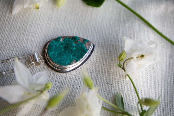 Statement Raw Dioptase Pendant set in Sterling Silver