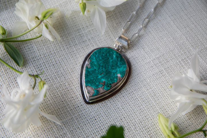 Statement Raw Dioptase Pendant set in Sterling Silver