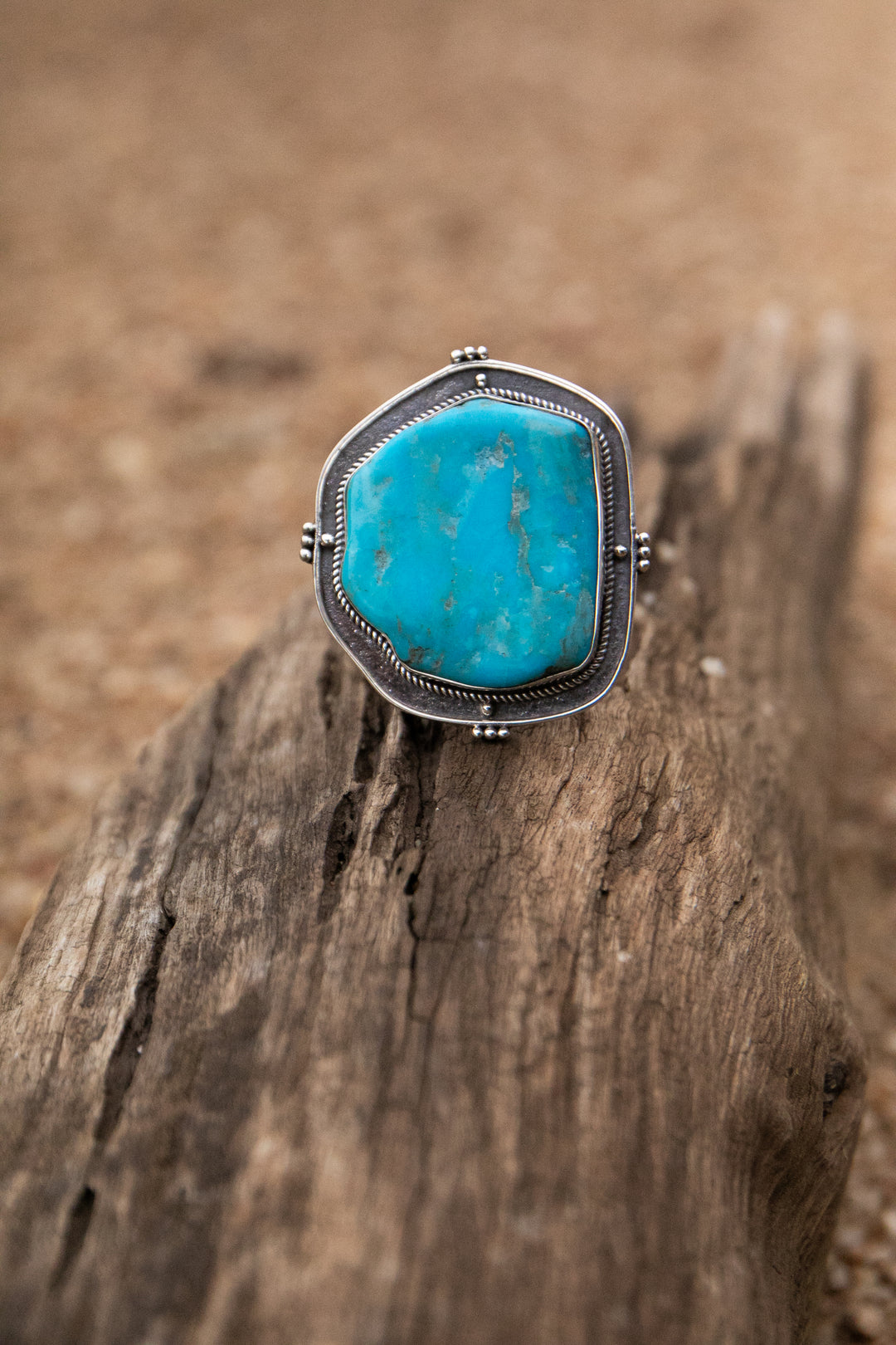 Statement Arizona Turquoise Ring set in Tribal Sterling Silver - Size 10 US