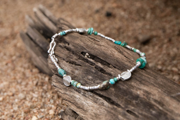 Turquoise and Thai Hill Tribe Silver Anklet