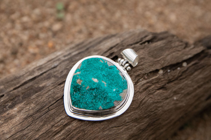 Statement Raw Dioptase Pendant set in Sterling Silver