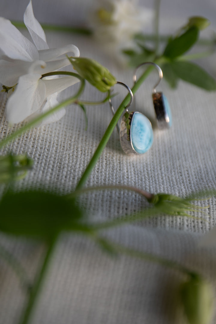 Larimar Earrings in Beaten Sterling Silver