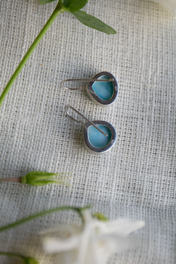 Larimar Earrings in Beaten Sterling Silver