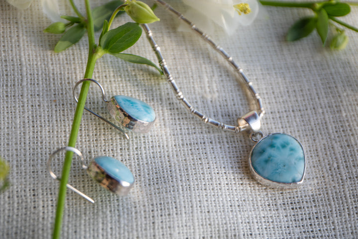 Larimar Pendant in Beaten Silver Setting