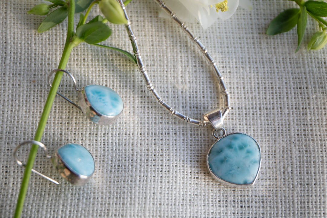 Larimar Pendant in Beaten Silver Setting