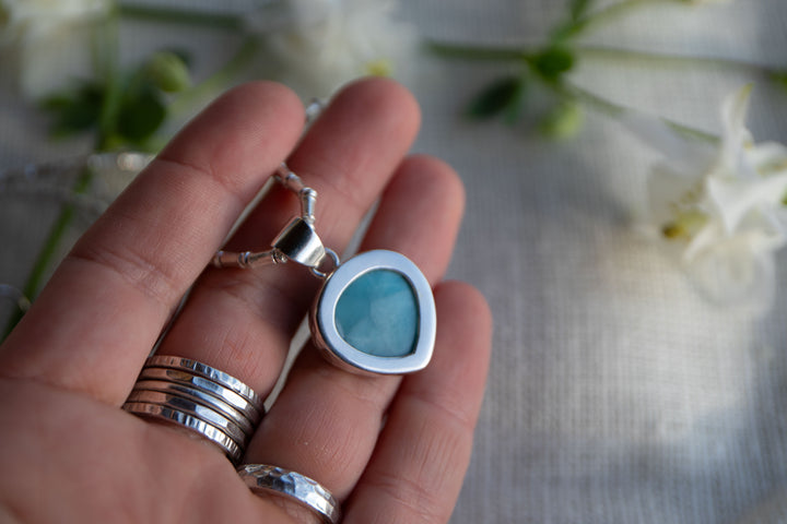 Larimar Pendant in Beaten Silver Setting