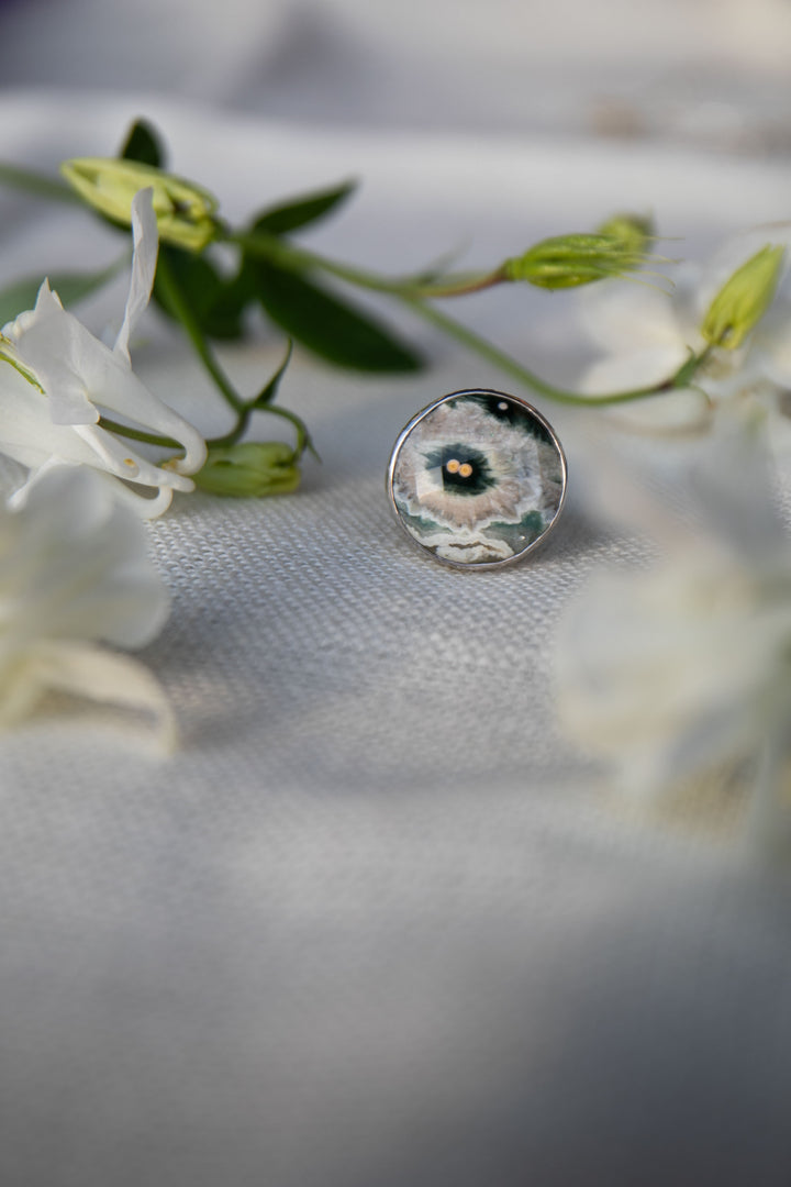 Reserved for Ania*** Ocean Jasper Ring in Beaten Sterling Silver with Adjustable Band