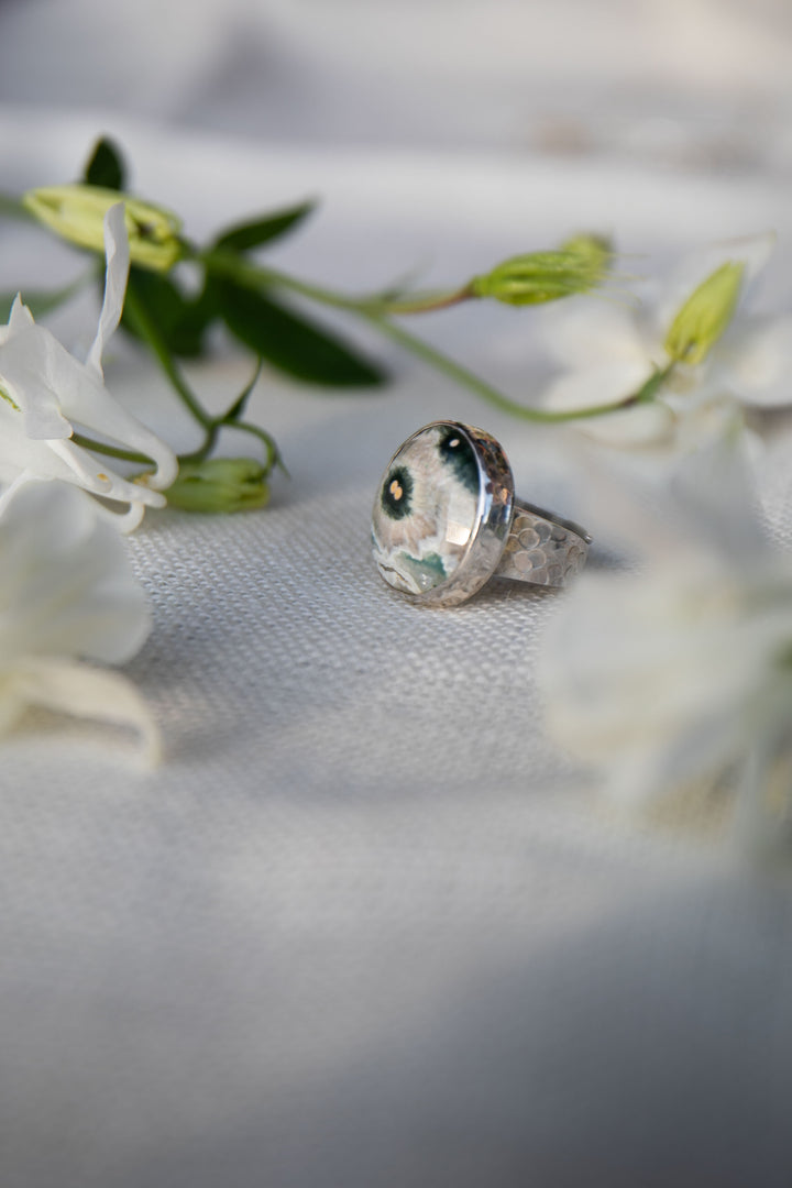 Reserved for Ania*** Ocean Jasper Ring in Beaten Sterling Silver with Adjustable Band