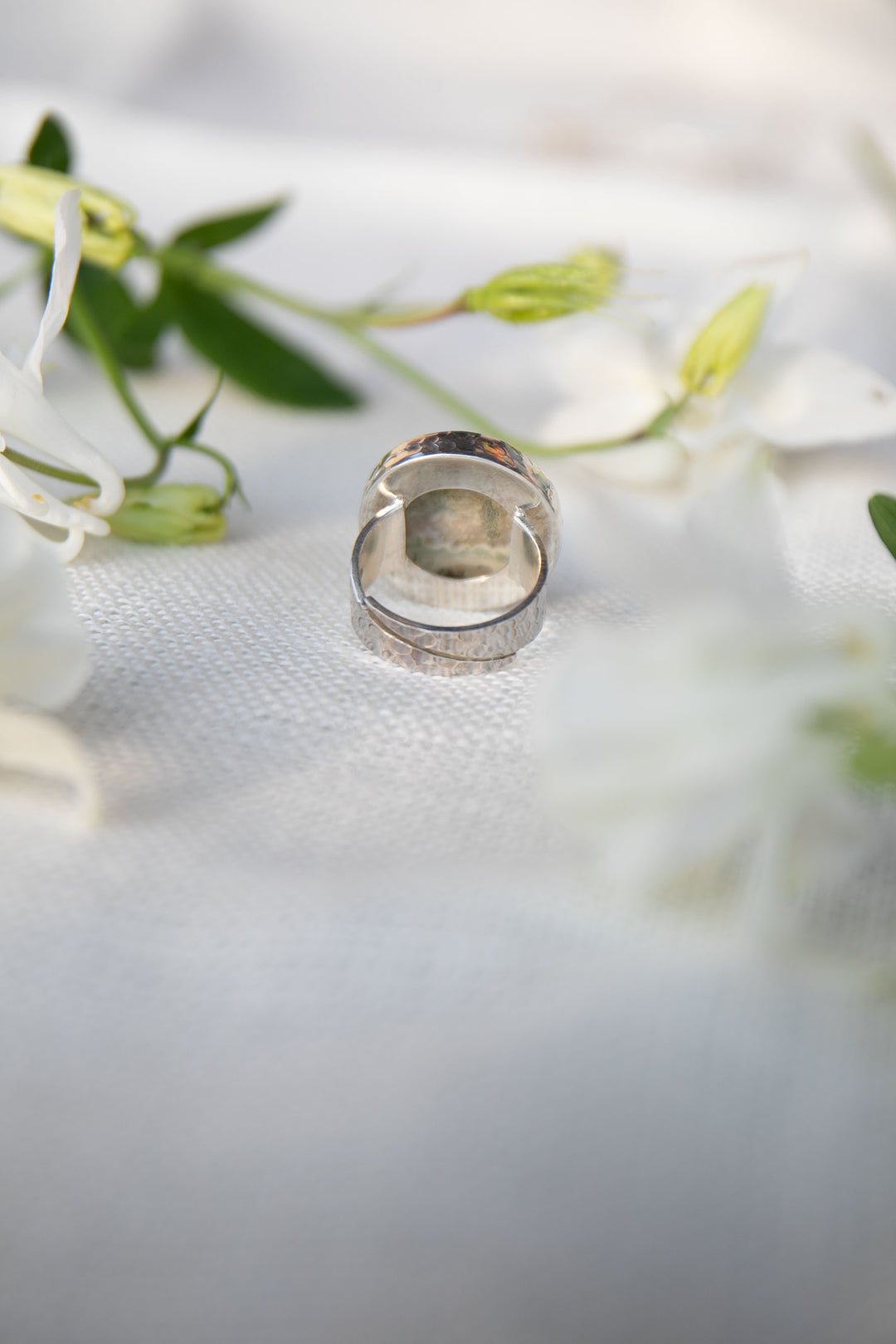 Reserved for Ania*** Ocean Jasper Ring in Beaten Sterling Silver with Adjustable Band