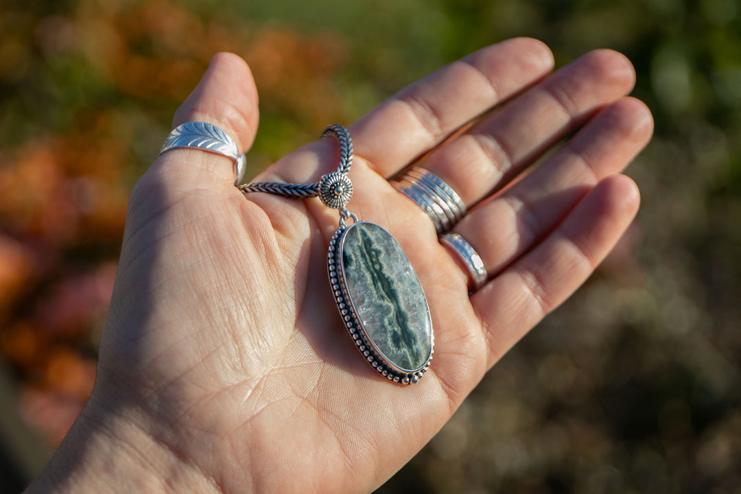 Ocean Jasper Pendant in Tribal Sterling Silver