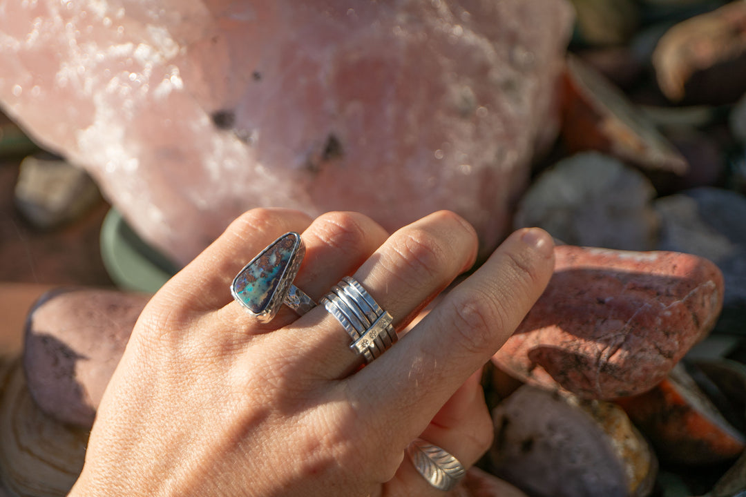 Australian Opal Ring in Unique Sterling Silver Setting - Size 6.5 US