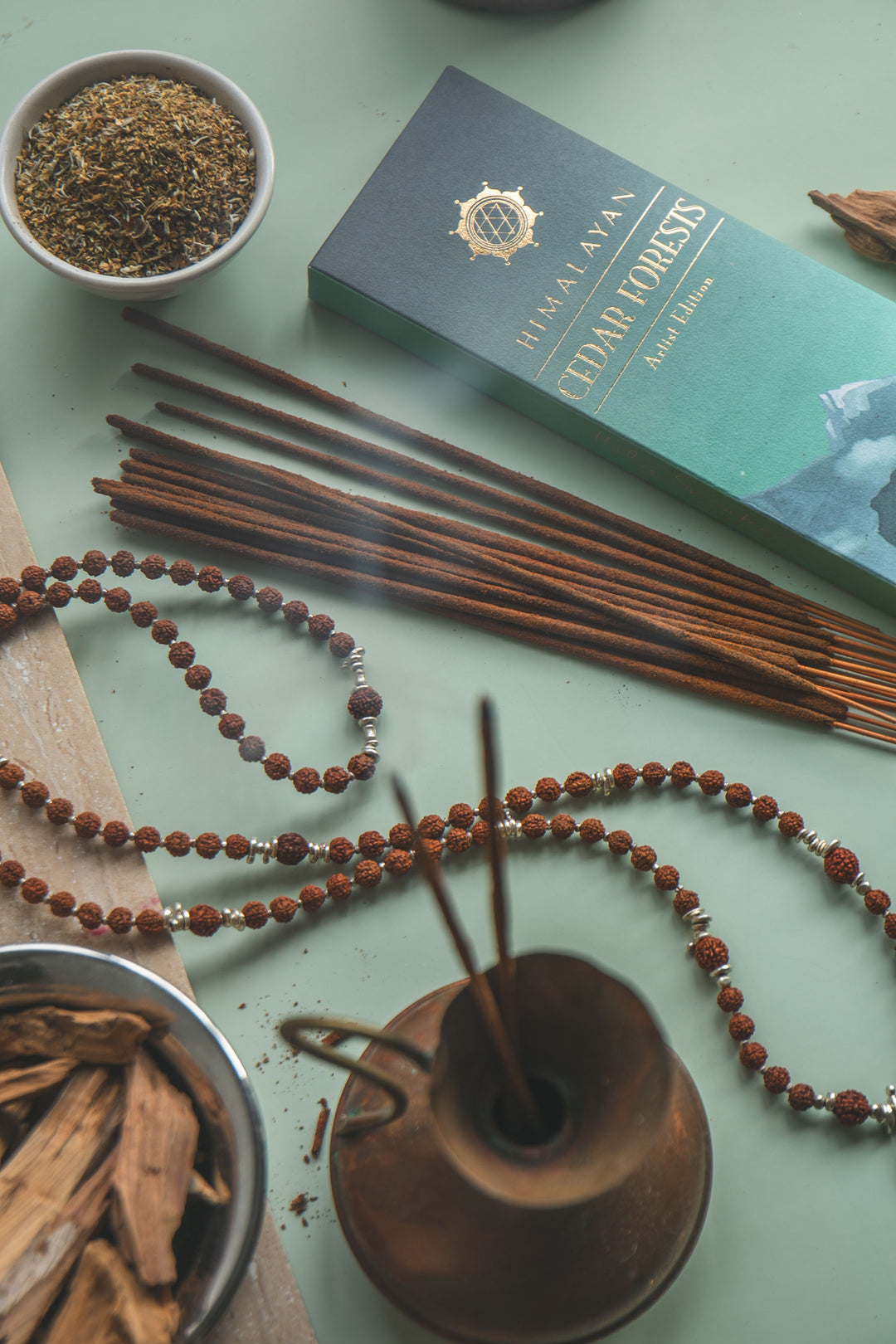 Reserved for Somer ** Sacred Rudraksha + Thai Hill Tribe Silver 108 Mala Necklace with Om Charm and Moonstone Double Bracelet