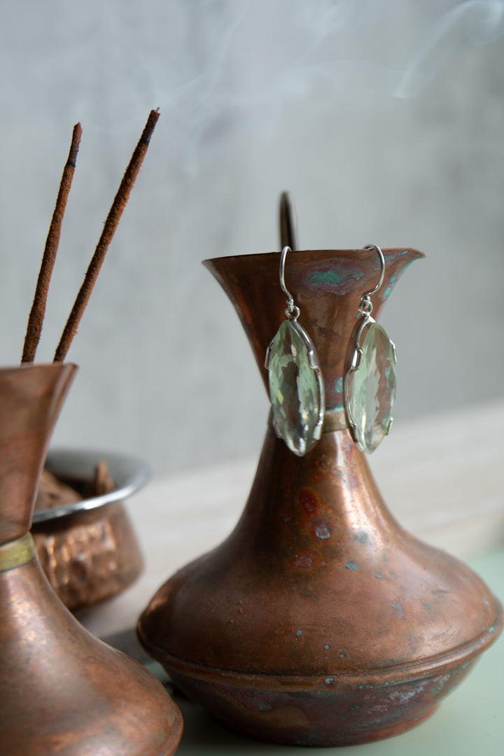 Statement Faceted Green Amethyst Earrings set in Unique Sterling Silver