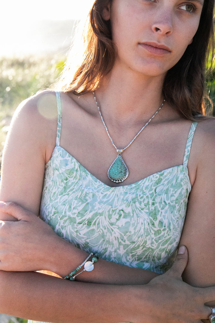 Natural Turquoise Pendant set in Unique Tribal Sterling Silver
