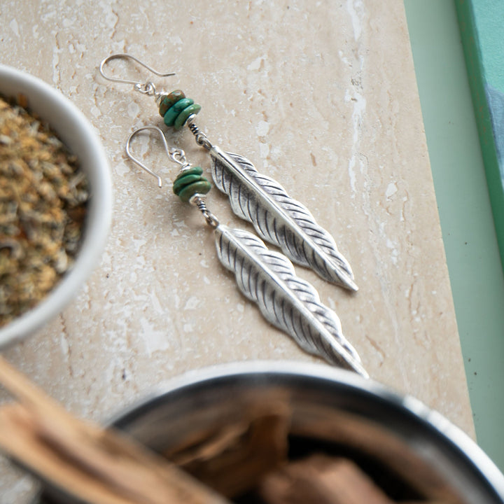 Turquoise Leaf Earrings with Thai Hill Tribe Silver