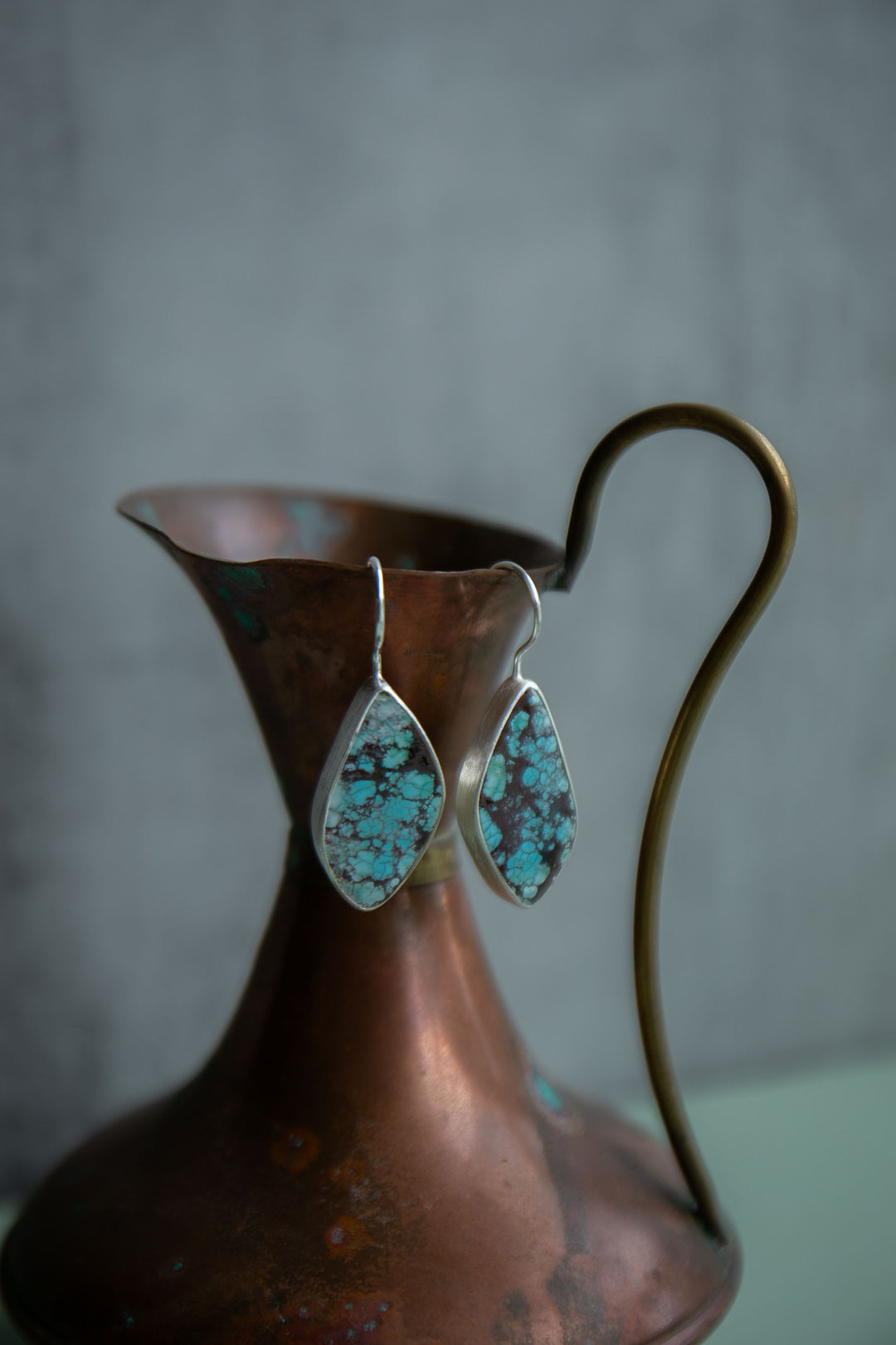 Genuine Turquoise Earrings set in Brushed Sterling Silver