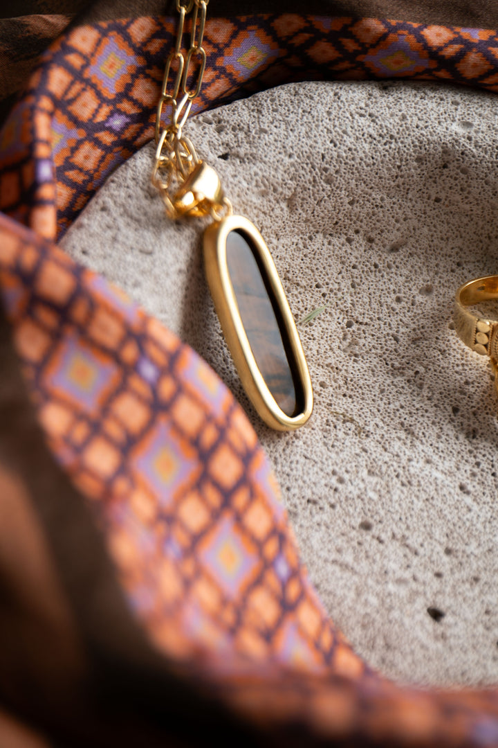 Faceted Tigers Eye Pendant in Brushed Gold Plated Sterling Silver