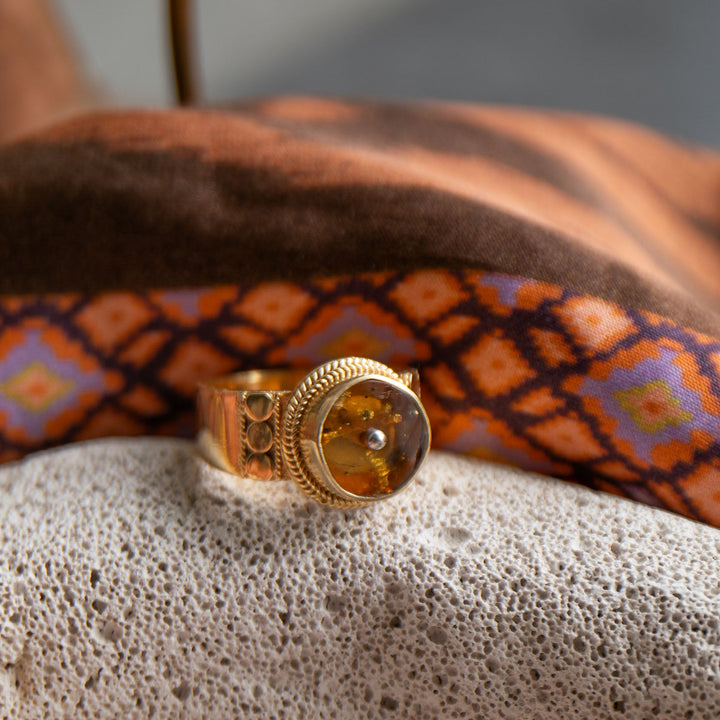Stunning Amber Ring set in Gold Plated Sterling Silver - Size 8 US