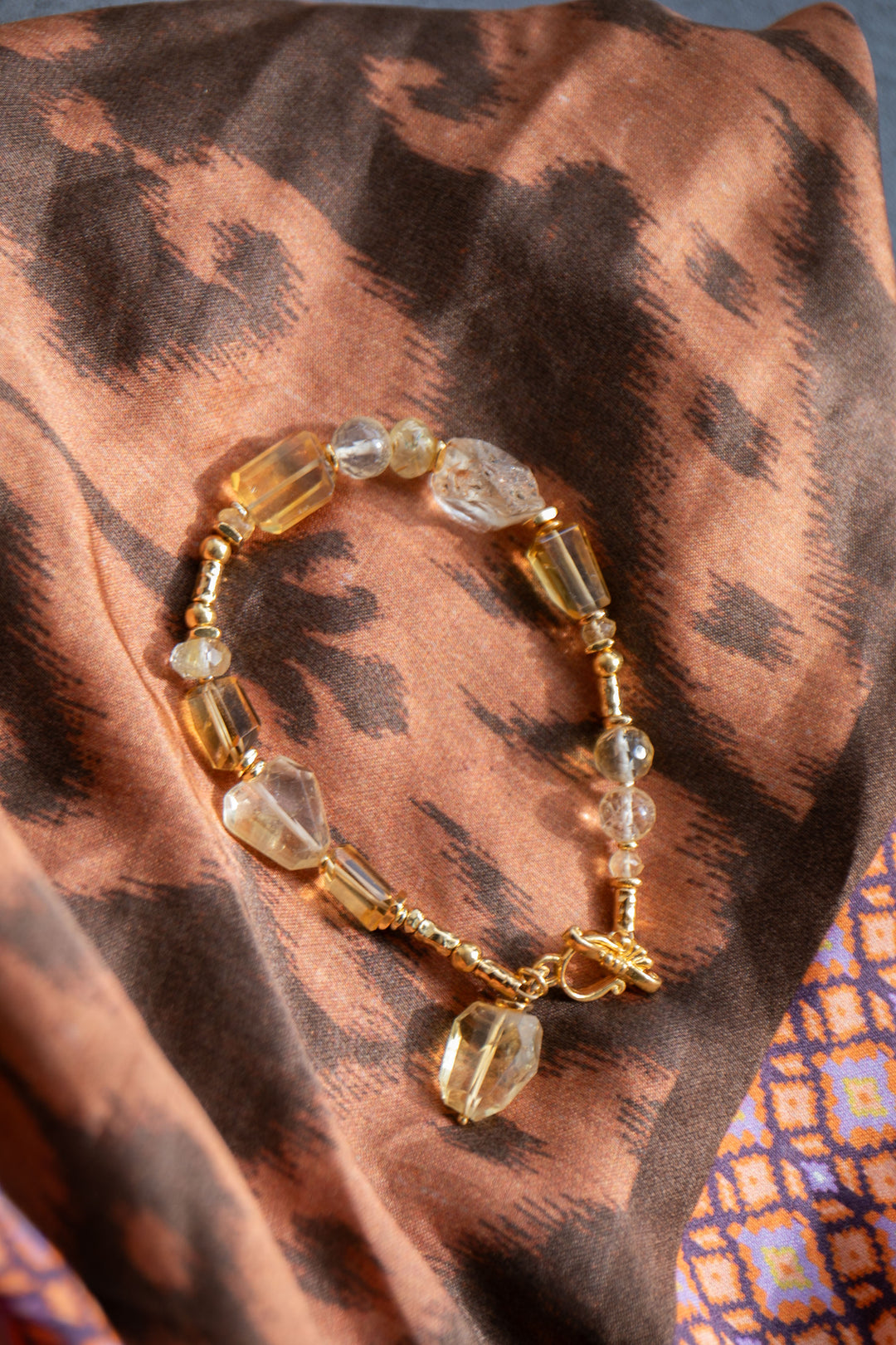 Handmade Beaded Citrine + Golden Rutile Quartz Bracelet with Gold Vermeil Beads
