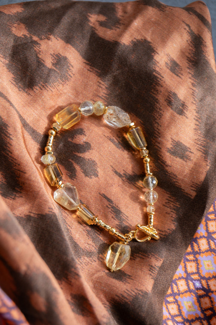 Handmade Beaded Citrine + Golden Rutile Quartz Bracelet with Gold Vermeil Beads