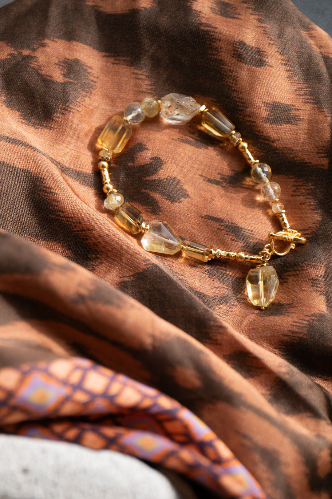 Handmade Beaded Citrine + Golden Rutile Quartz Bracelet with Gold Vermeil Beads