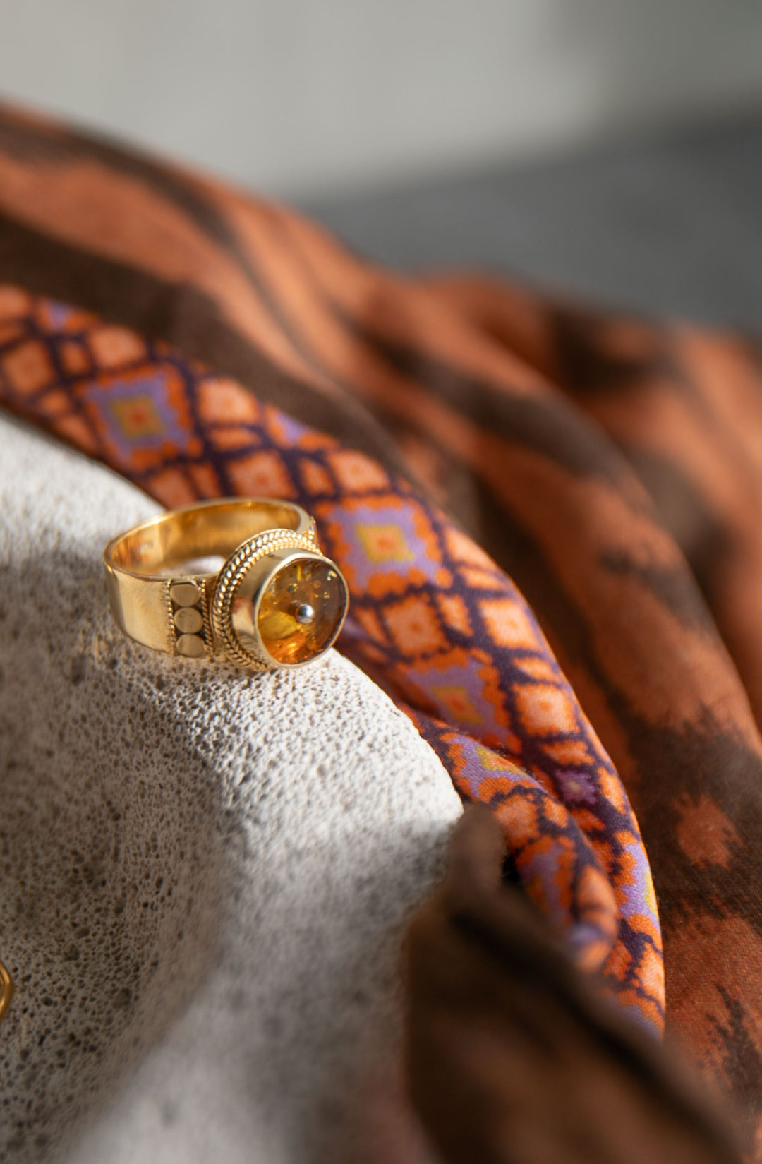 Stunning Amber Ring set in Gold Plated Sterling Silver - Size 8 US