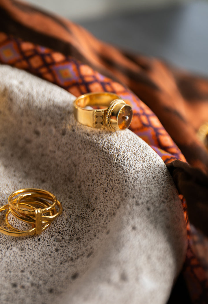Stunning Amber Ring set in Gold Plated Sterling Silver - Size 8 US